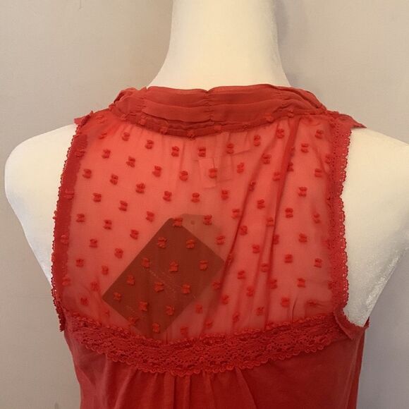 Anthropologie orangish red mixed media sleeveless blouse Size XS NWT - Picture 6 of 10